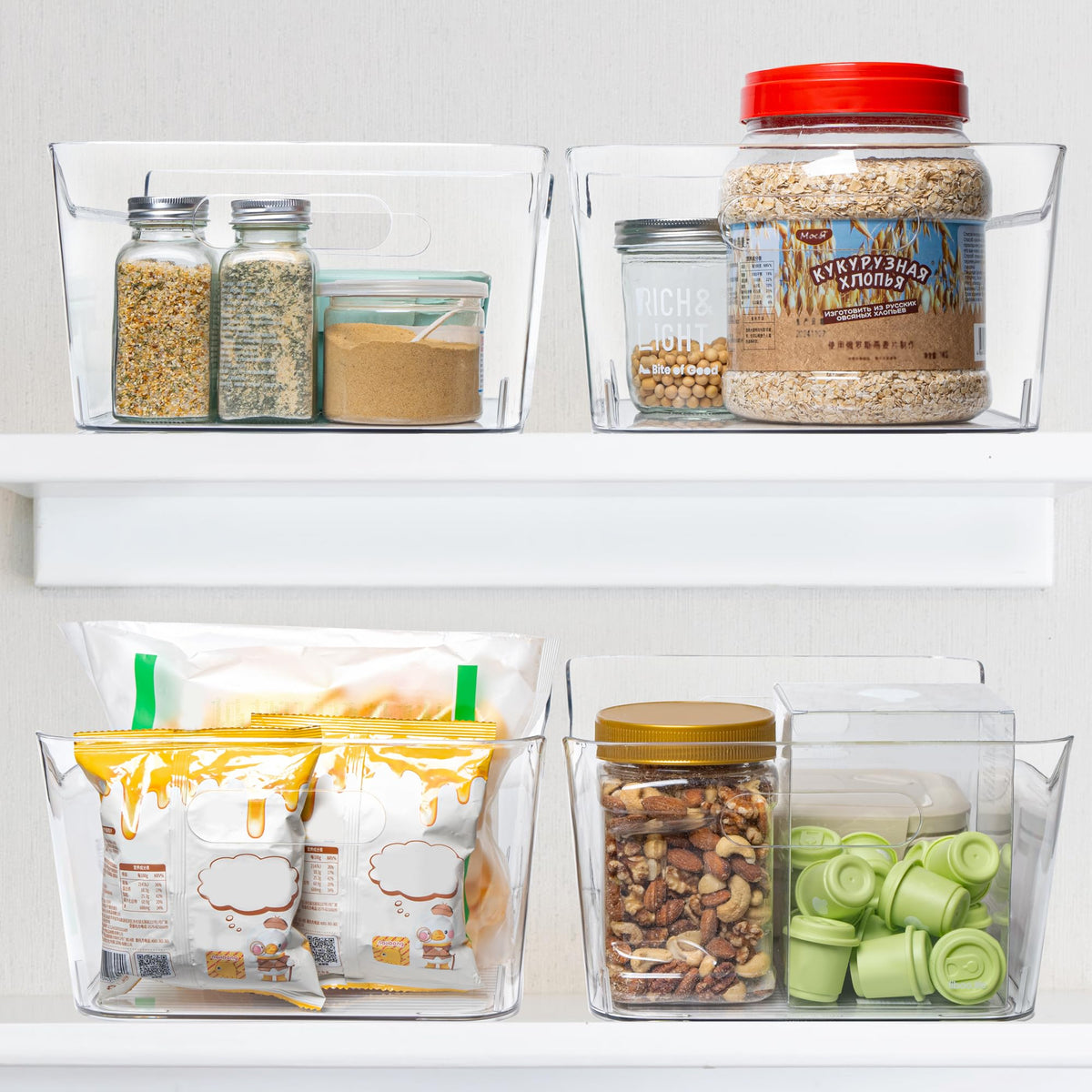 Tiawudi easy-grip side-handles bin for smooth moving between shelves.
