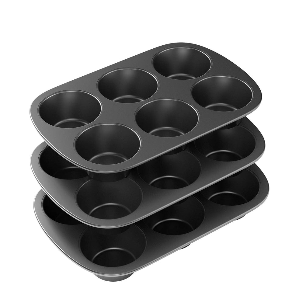 Tiawudi jumbo muffin pan top view, showcasing a 3-pack for batch baking.