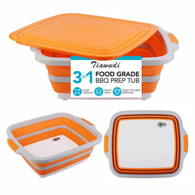 Tiawudi large collapsible prep tub with lid shown during BBQ prep