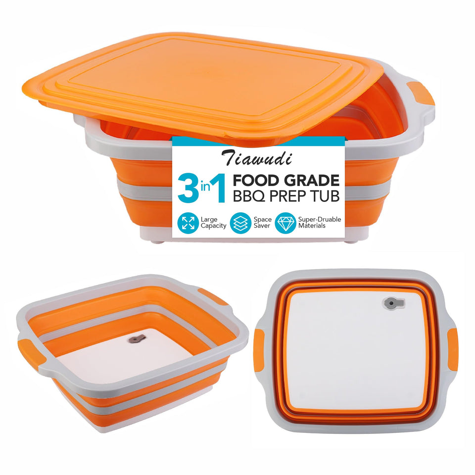 Tiawudi large collapsible prep tub with lid shown during BBQ prep