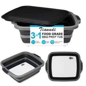 Tiawudi large collapsible prep tub with lid for versatile BBQ prep.