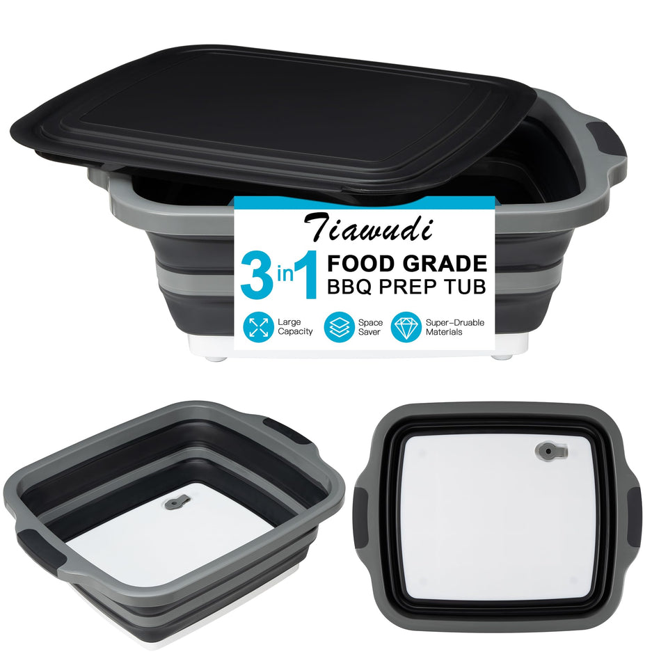 Tiawudi large collapsible prep tub with lid for versatile BBQ prep.