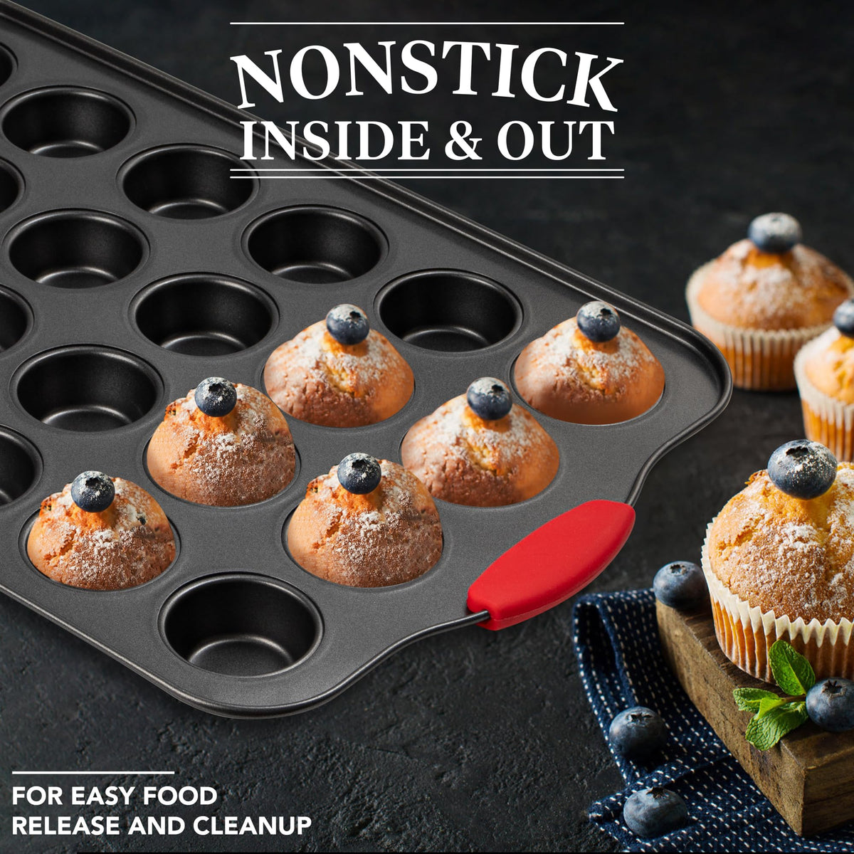 Tiawudi mini muffin pan with nonstick coating for easy release.