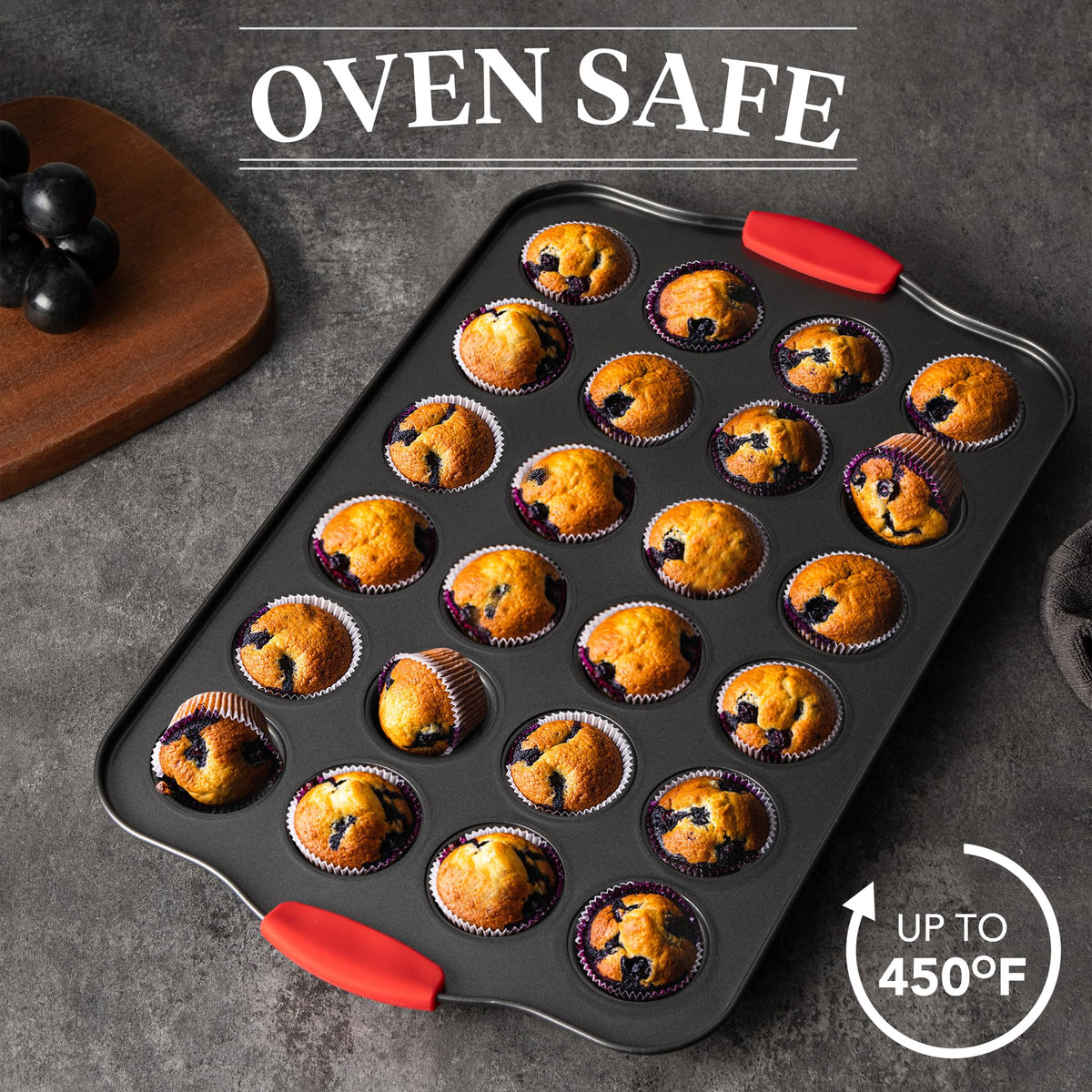 Tiawudi muffin pan oven safe up to 450°F for versatile baking.