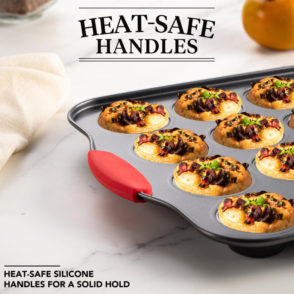 Tiawudi muffin pan silicone grip handles for safe, comfortable handling.