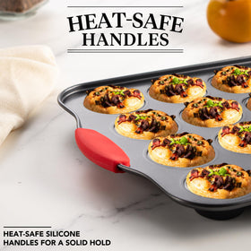 Tiawudi muffin pan silicone grip handles for safe, comfortable handling.