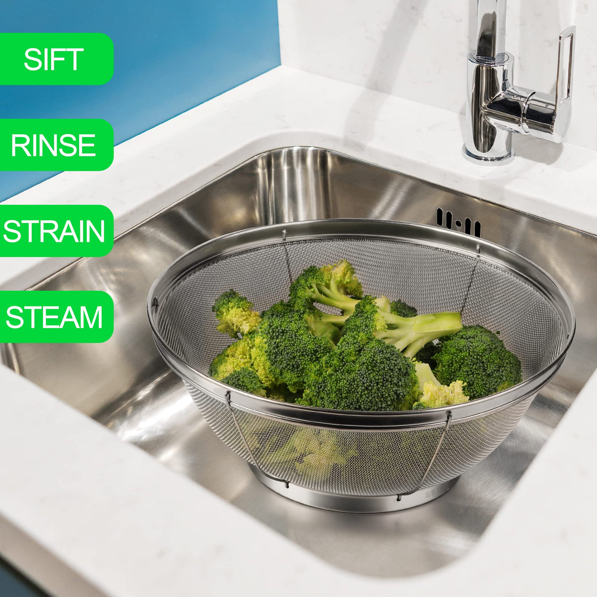 Tiawudi rinse-and-drain strainer ideal for fruits and vegetables.
