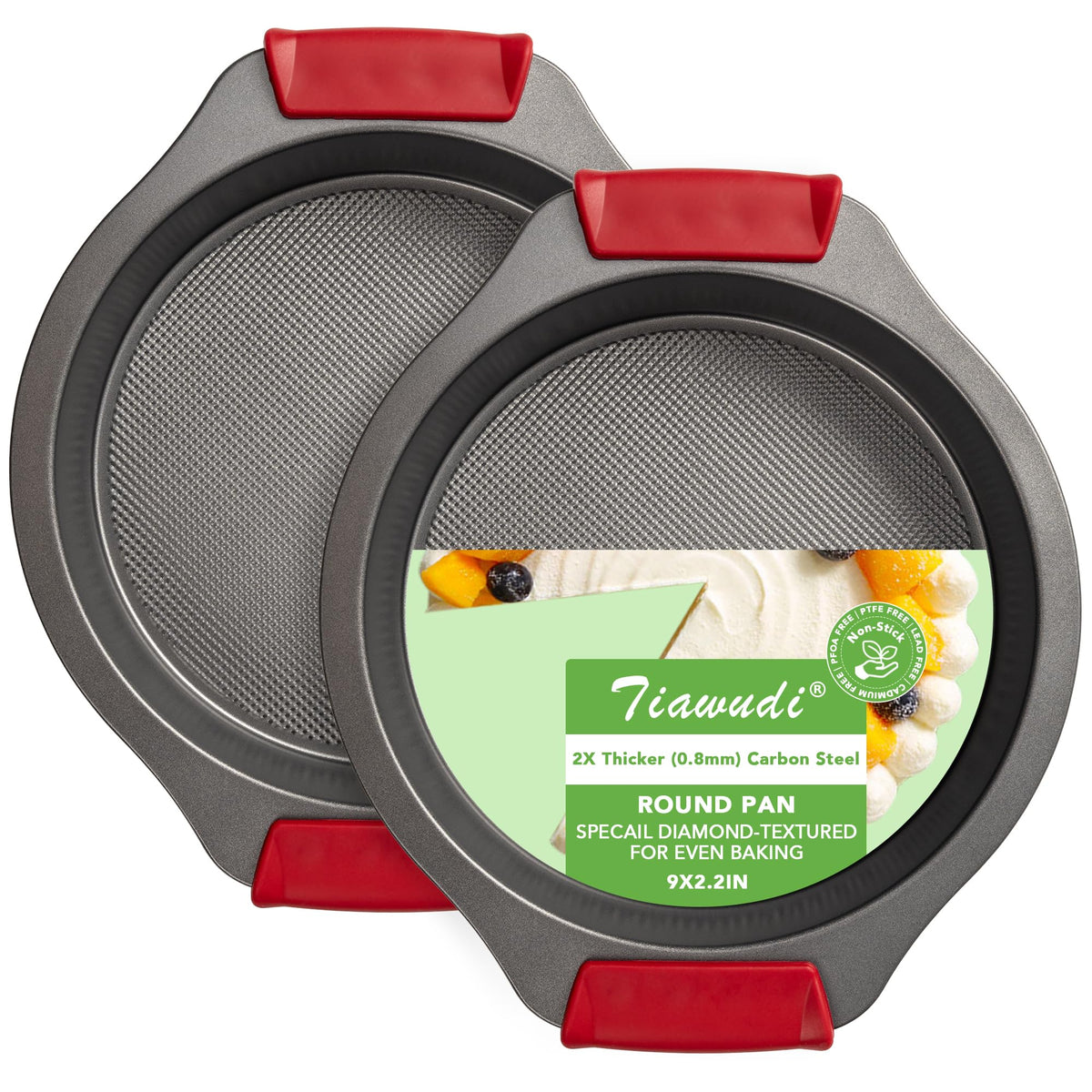 Tiawudi round cake pan 9-inch set 2 top view for even baking and easy release