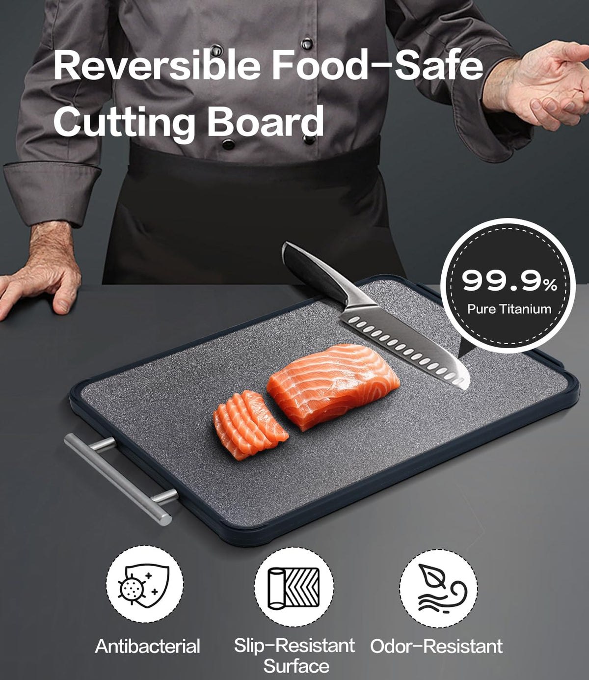 Non-porous titanium surface on Tibbicc board is easy to clean.