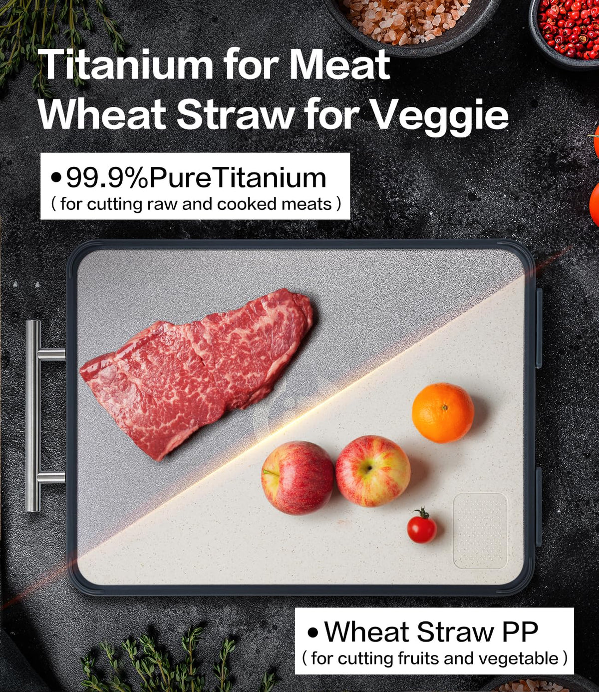 Tibbicc board with slip-resistant texture prevents meat slips during cutting.