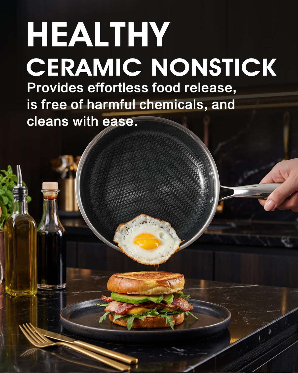 Tibbicc hybrid nonstick interior shows even heating and effortless food release.