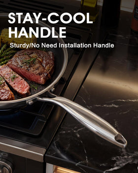 Tibbicc pan on induction cooktop demonstrates versatile all-cooktop compatibility.