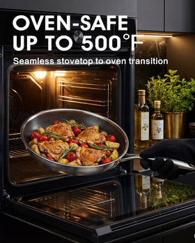 Tibbicc induction-ready and oven-safe pan handles diverse cooking on all surfaces
