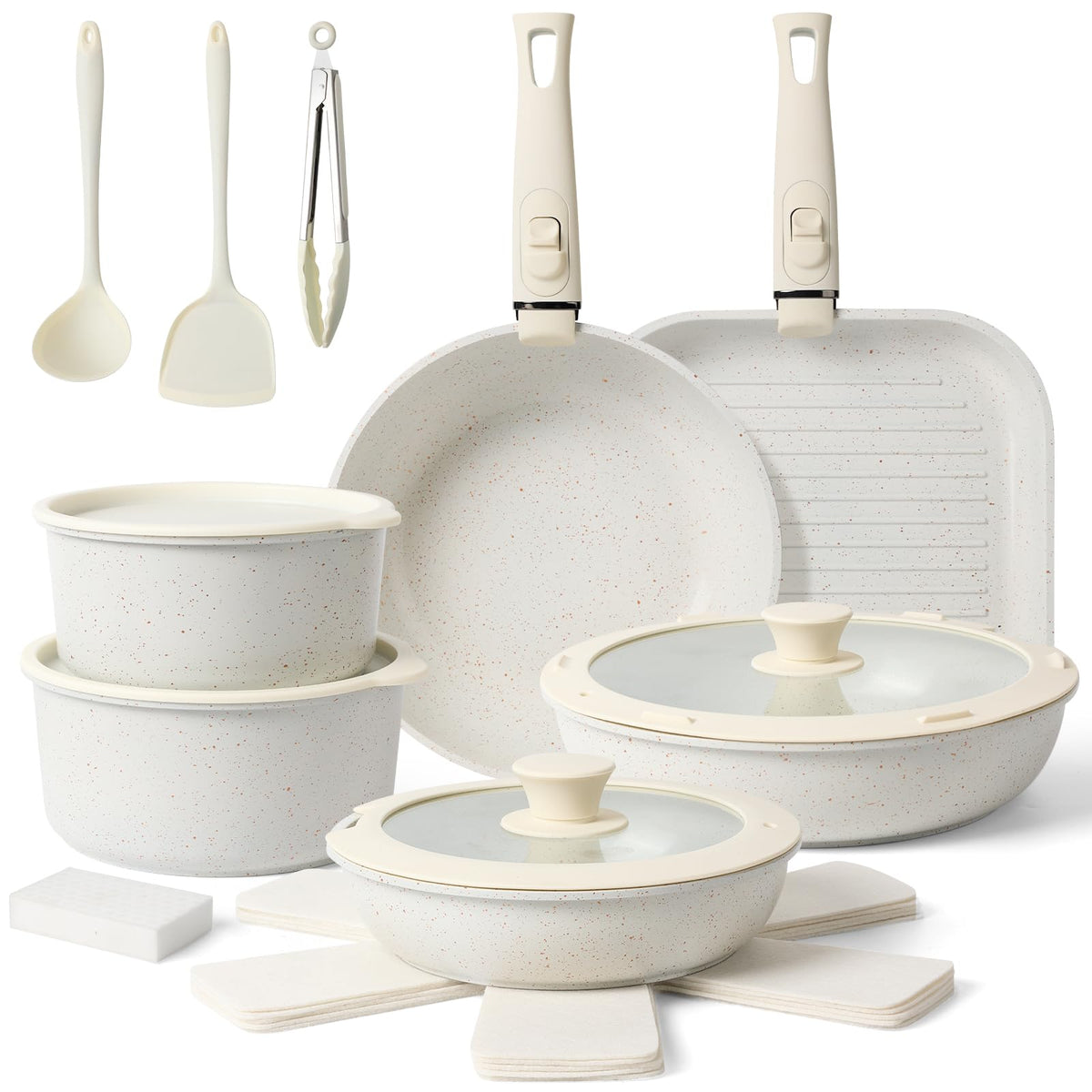 Tibbicc 20-piece stackable pots and pans set saves cabinet space.
