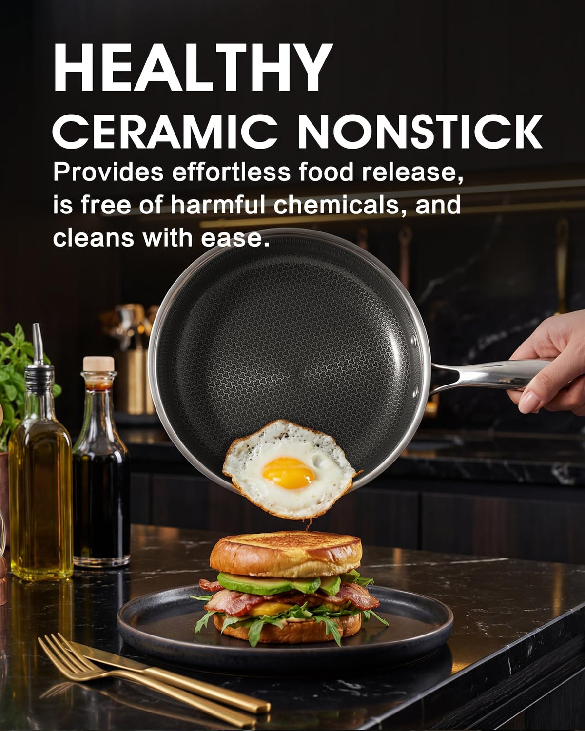 Tibbicc pan with tempered glass lid for sautéing and monitoring temps.