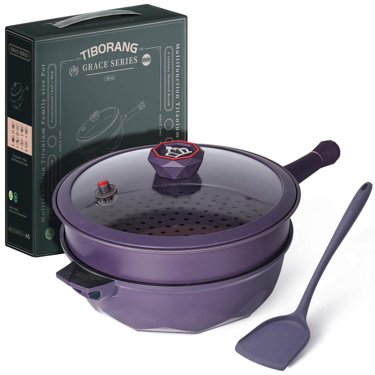 TIBORANG 8-in-1 pan with lid enabling versatile one-pan meals.