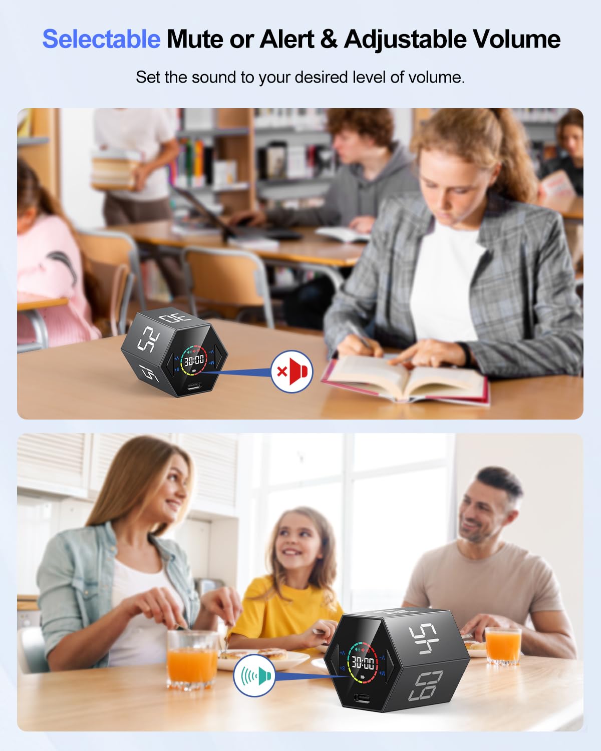 Ticktime Pomodoro Cube USB-C rechargeable for convenience