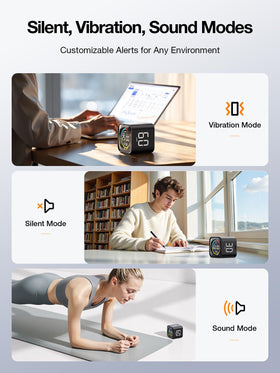 Ticktime TK3 alert modes include sound, vibration, and silent.