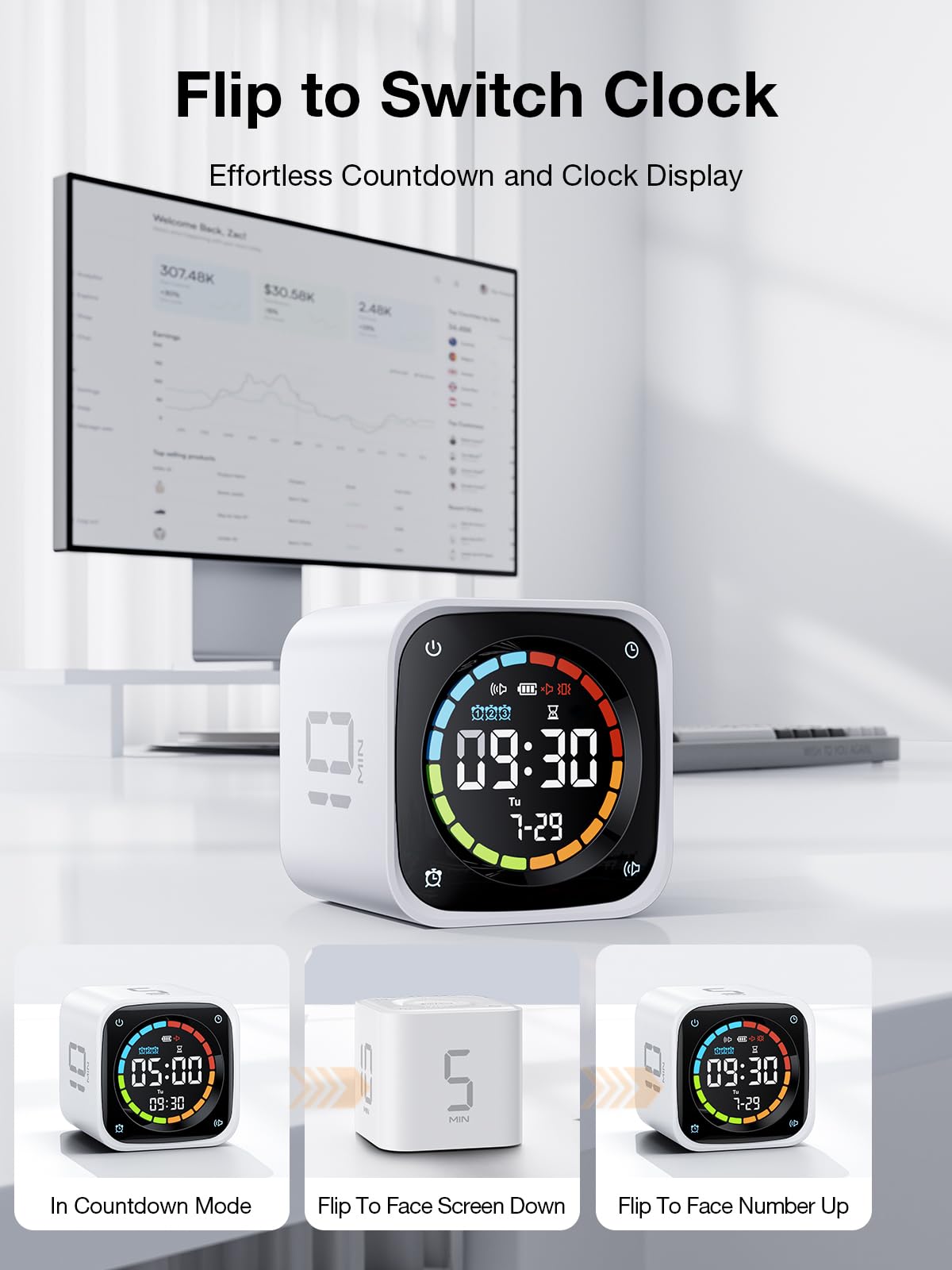 Ticktime TK3 desk clock in retro TV style on your desk
