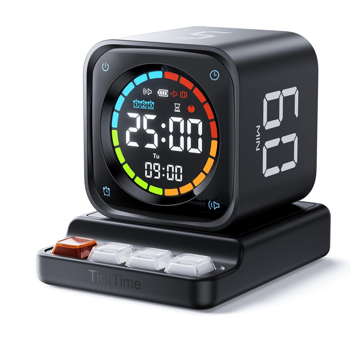 Ticktime TK3 pomodoro timer on desk for focused work sessions.