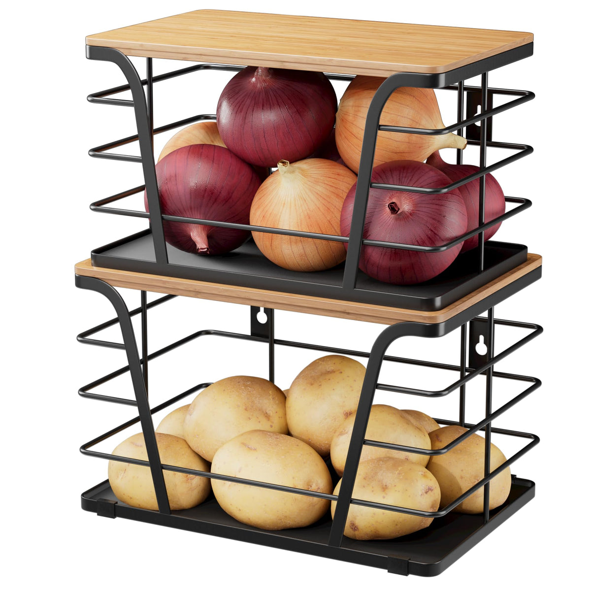 TIDIIABODE 2-pack potato and onion bins on the counter for quick meal prep.