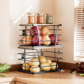 TIDIIABODE bamboo-top bin with PP mat eases debris catch and quick cleaning.