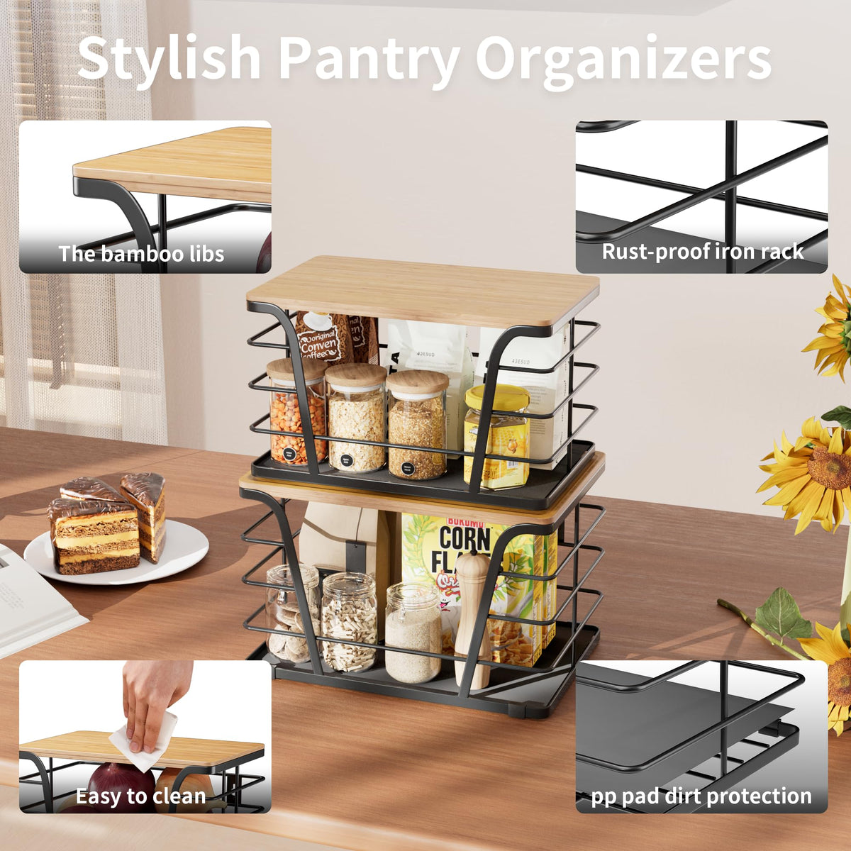 TIDIIABODE two-bin set fits pantry shelves for organized vegetable storage.