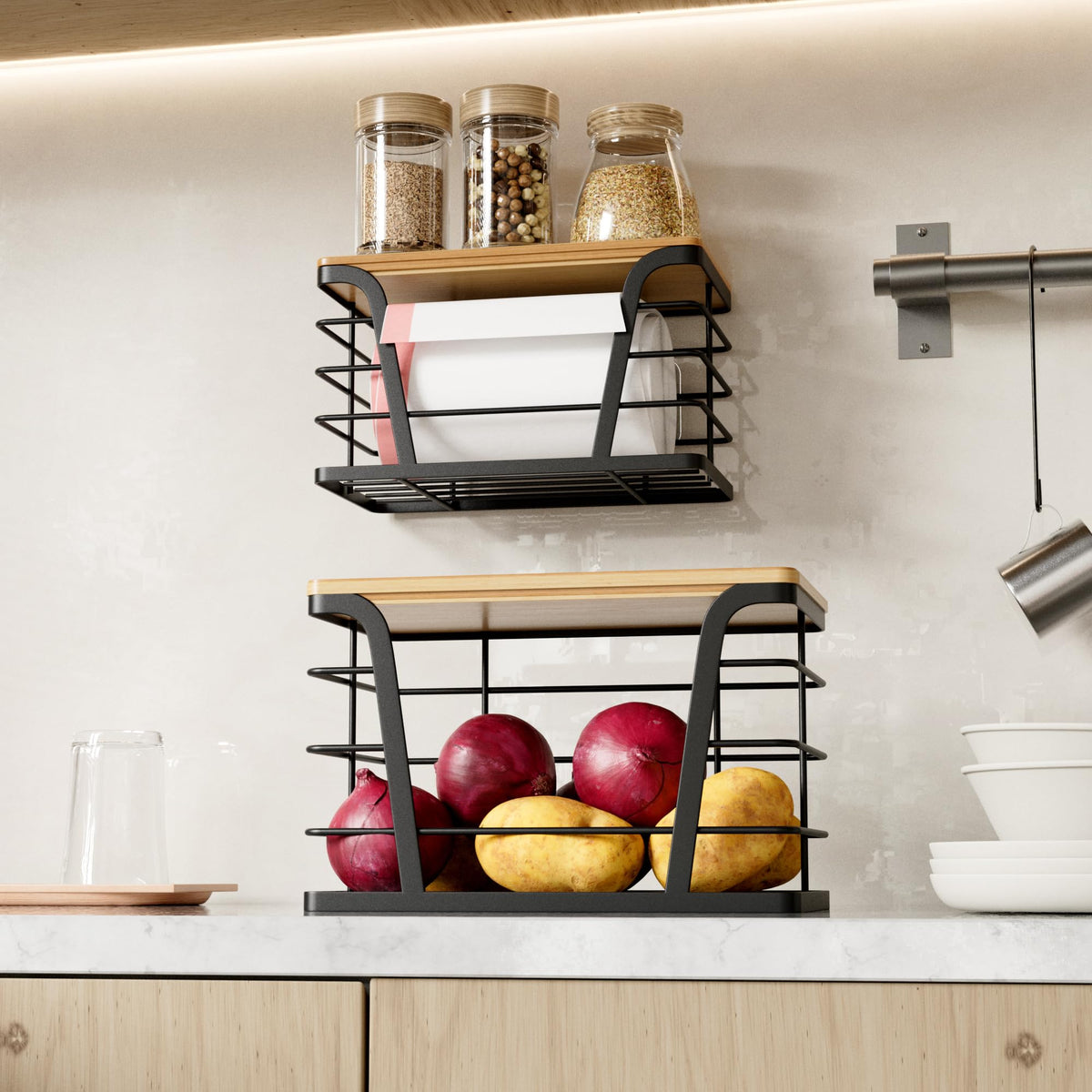 Tidiiabode pantry storage accessory enhances compact storage efficiency.