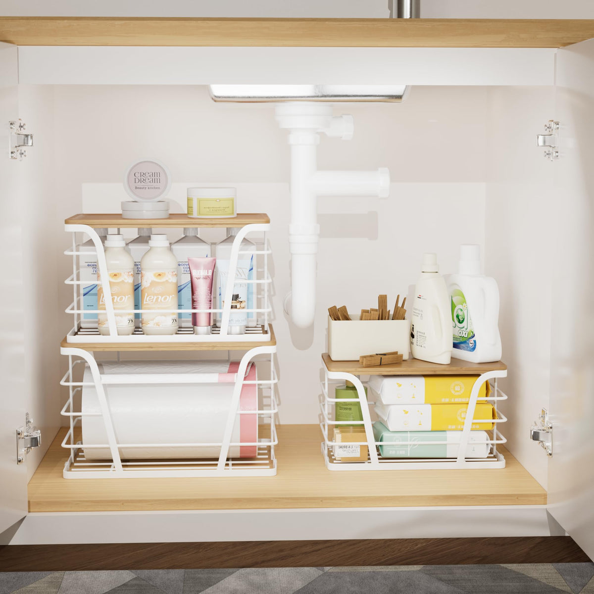 TIDIIABODE bamboo-top stackable basket offering versatile storage options