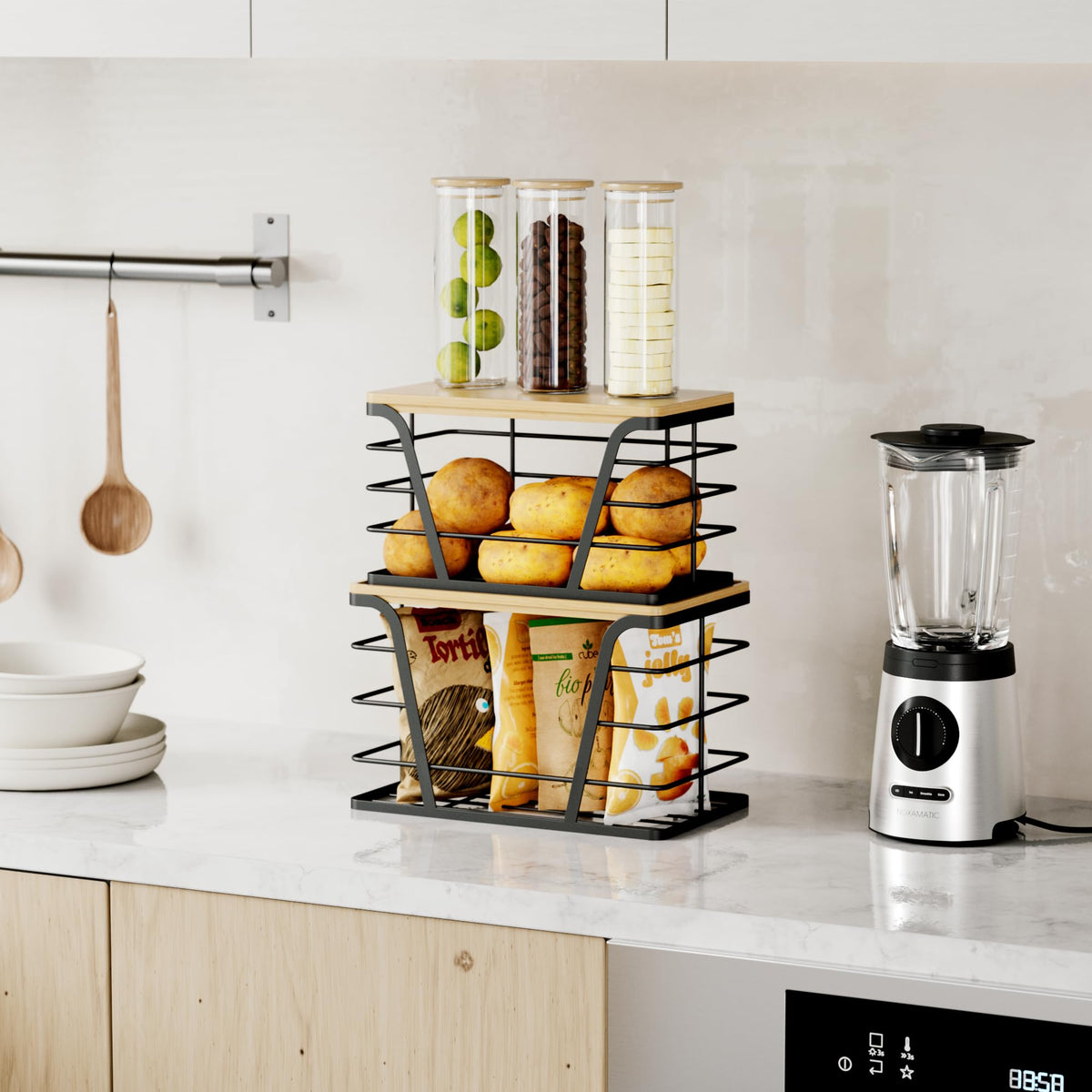 Tidiiabode under sink organizer tower creates a stable, space-saving solution.