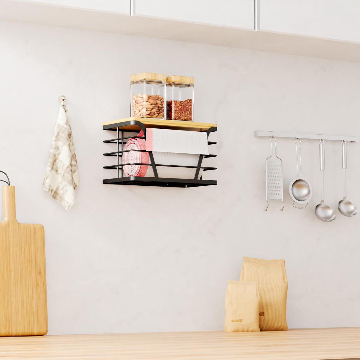 TIDIIABODE holds bags and groceries neatly for organized storage.