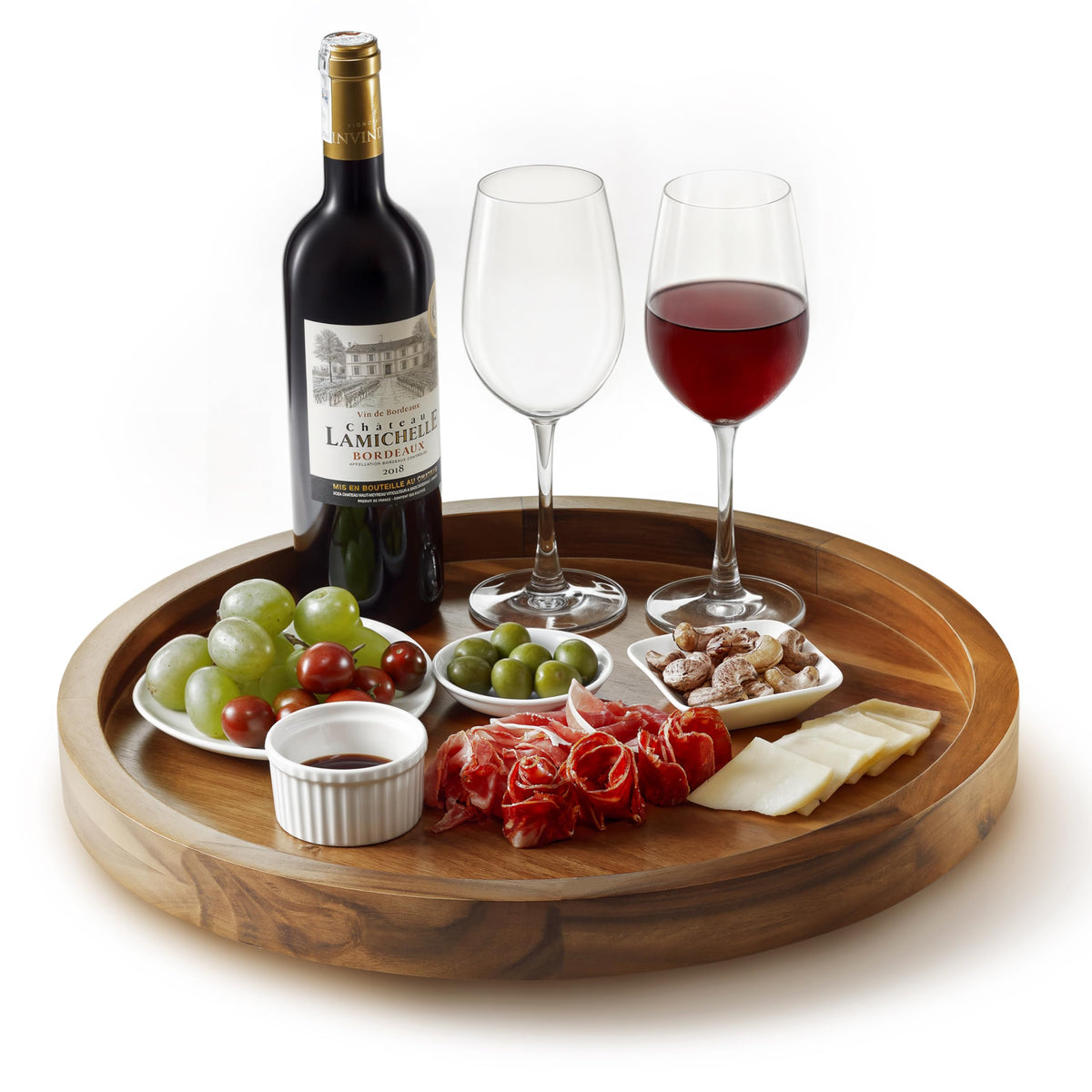 Tidita 16-inch acacia lazy susan on table top, easy access from all angles.