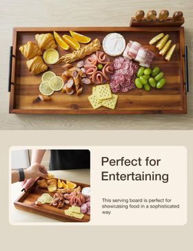 Tidita Acacia board full display with cheeses and fruit for inspiration.