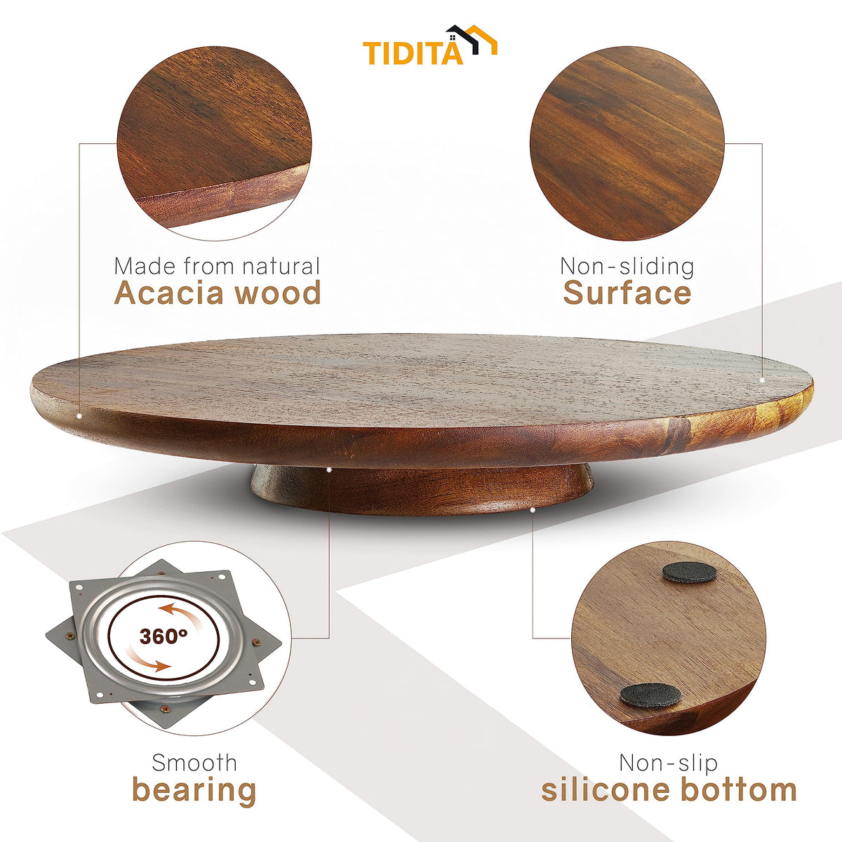 Tidita acacia cake stand decorating top used for precise frosting and design