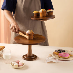 Tidita acacia wood cake stand side view highlighting rustic charm for parties