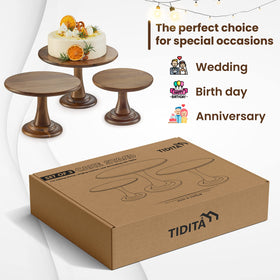 Tidita acacia pedestal display elevates cupcakes and cookies with natural texture.