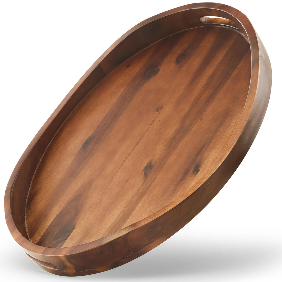 Tidita oval tray with handles in walnut finish, perfect for stylish serving and coffee-table setups.