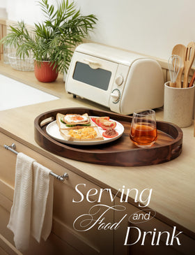 Tidita acacia tray with handles makes kitchen counter organization easy.