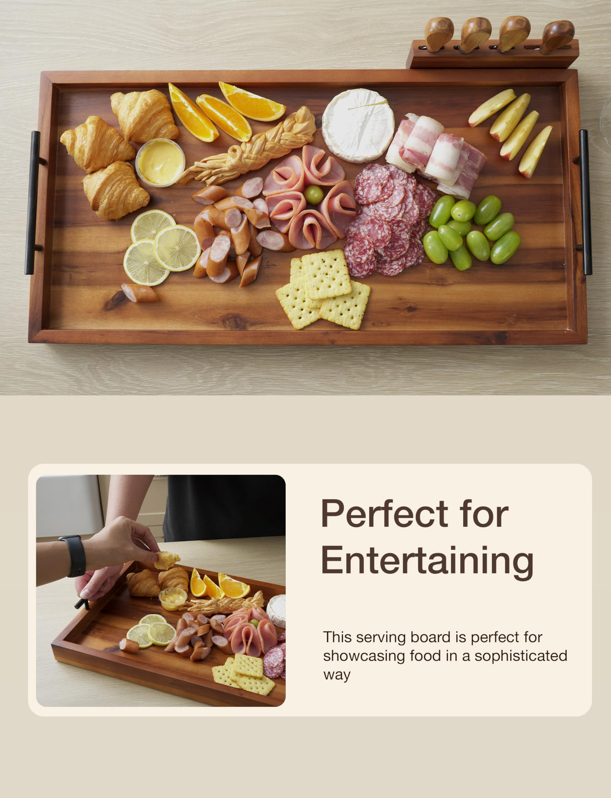 Tidita board displays meats, cheeses, and fruits for a versatile spread.