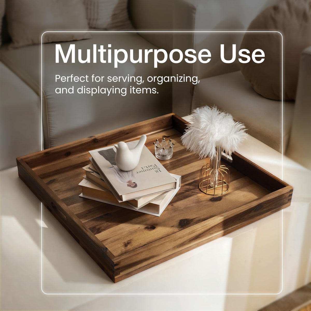 Tidita coffee table tray for organization and decorative display.