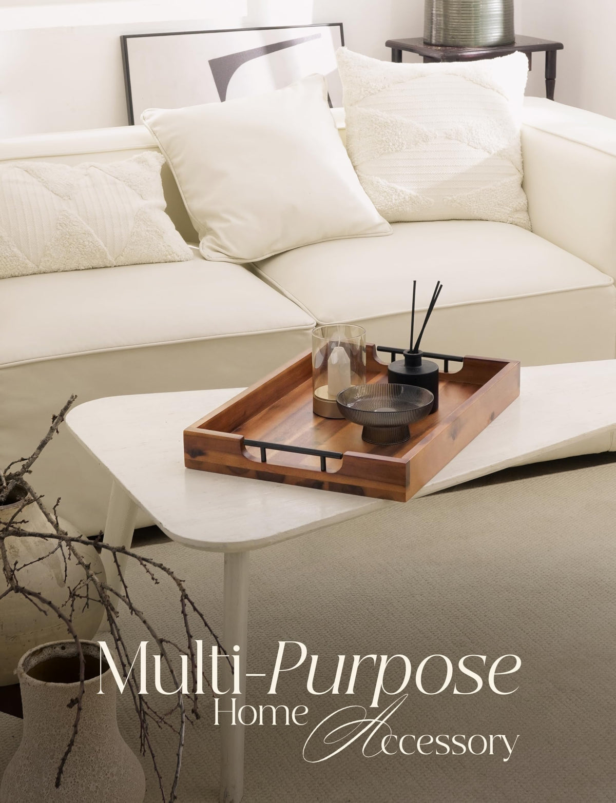 Tidita large wood tray for coffee table decor and practical organization.