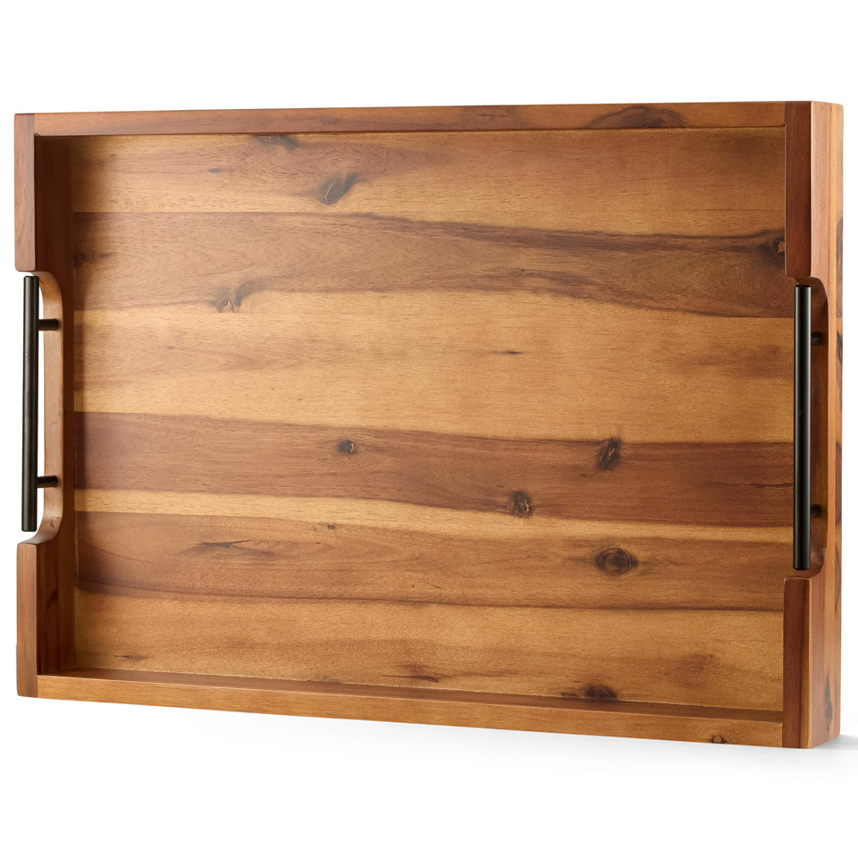 Tidita ottoman tray with acacia natural finish for durable daily serving and display.