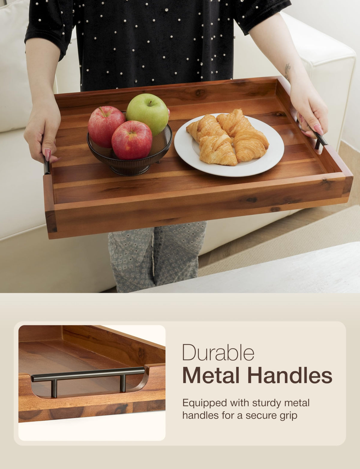 Tidita serving tray doubles as decorative display for candles or books.