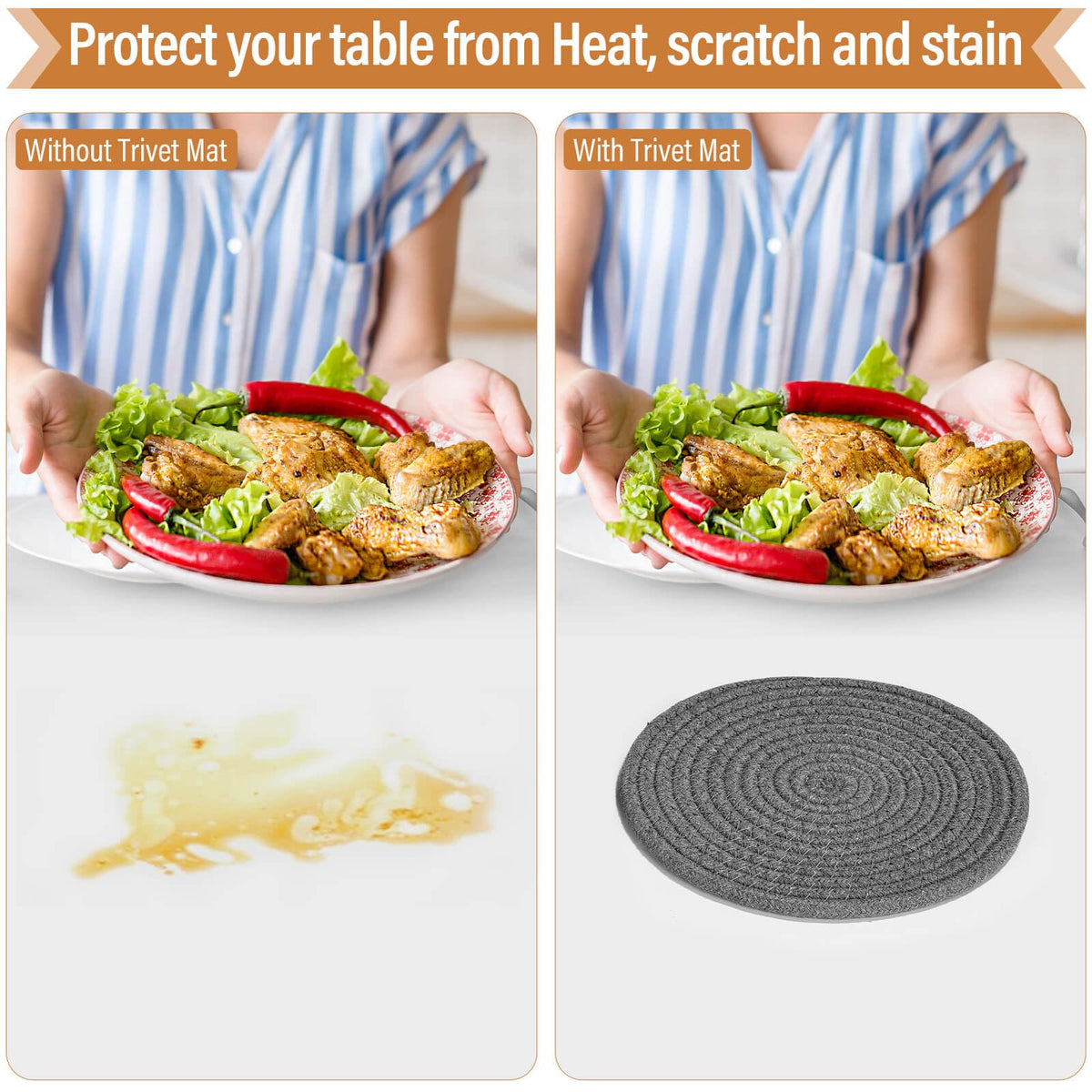 Tidponra machine washable cotton trivets for easy cleaning.