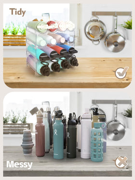 TIDY SAVANT in a cabinet maximizing space with stacked bottles