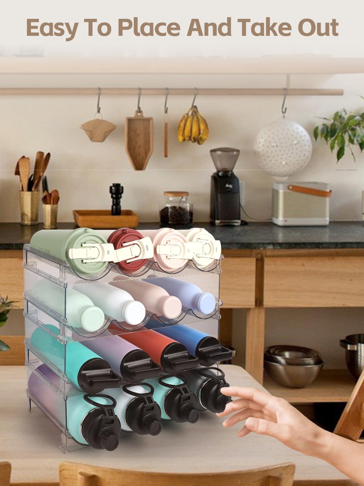 TIDY SAVANT organizer on pantry shelf keeping bottles organized