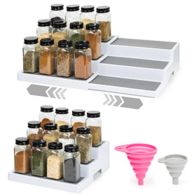 Tidy Train Pack2 expandable 3-tier spice rack extended view improves jar visibility