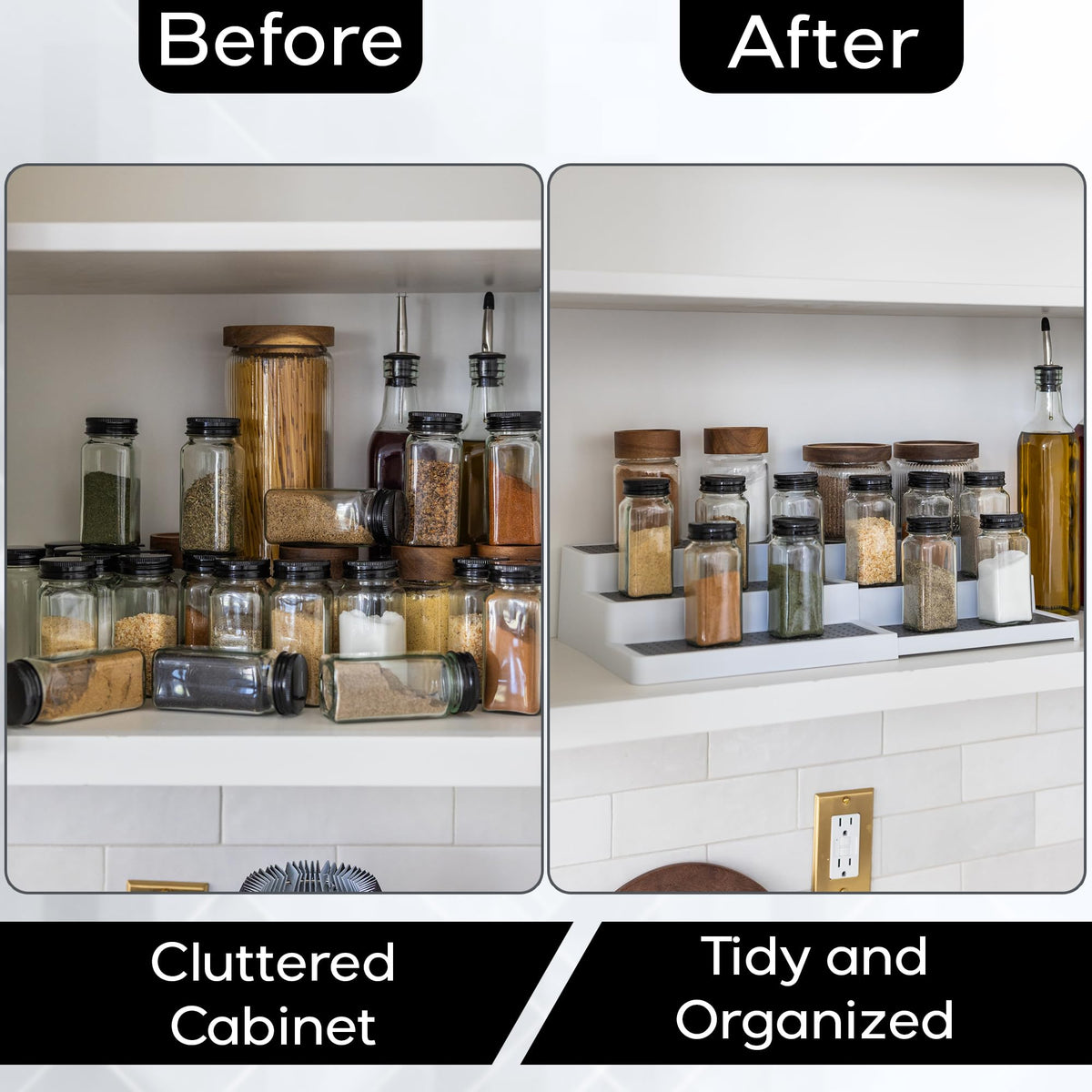 Tidy Train spice rack shows stacked jars for easy reach