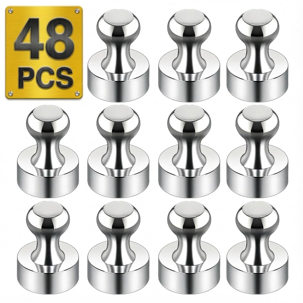 Tiergrade metallic magnets hold notes on a refrigerator without leaving marks.