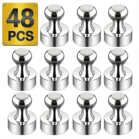 Tiergrade metallic magnets hold notes on a refrigerator without leaving marks.